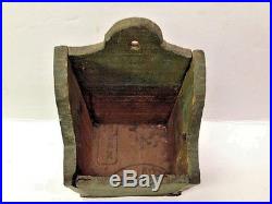 Old Primitive Wall Hanging Salt Box in Dry Green Paint Folk Art Made from Scraps