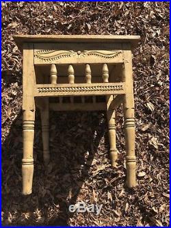 Old Vintage Mexican Side Table Original Yellow Paint Carved Top Folk Art