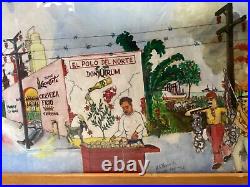 Old Vtg 1966 Folk Art Mexico Painting Mexican Street Watercolor Signed Powell