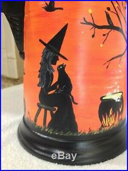 Ooak Hand Painted Antique Vtg Halloween Witch Black Cats Jol Folk Art Coffee Pot