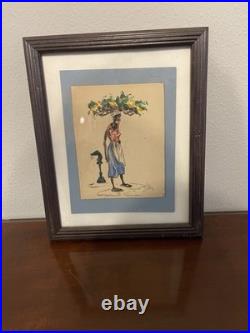 Original 1976 Alice Scott Watercolor Black Americana Folk Art, Signed