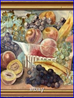 Original 19th C Watercolor Thorem Folk Painting Still Life Signed McGrath