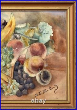 Original 19th C Watercolor Thorem Folk Painting Still Life Signed McGrath
