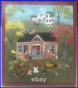 Original ANNA IGO School Days Students Playing NEW ENGLAND FOLK ART Oil Painting