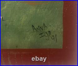 Original ANNA IGO School Days Students Playing NEW ENGLAND FOLK ART Oil Painting