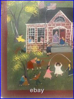 Original ANNA IGO School Days Students Playing NEW ENGLAND FOLK ART Oil Painting