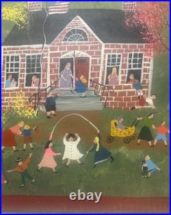 Original ANNA IGO School Days Students Playing NEW ENGLAND FOLK ART Oil Painting