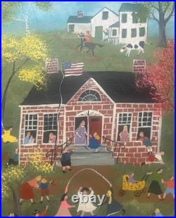 Original ANNA IGO School Days Students Playing NEW ENGLAND FOLK ART Oil Painting