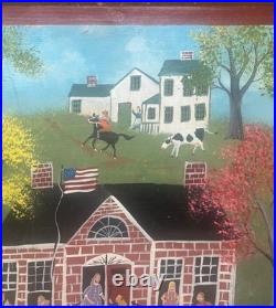 Original ANNA IGO School Days Students Playing NEW ENGLAND FOLK ART Oil Painting