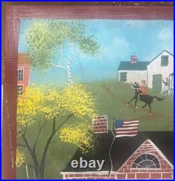 Original ANNA IGO School Days Students Playing NEW ENGLAND FOLK ART Oil Painting