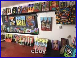 Original ART Jean-Michel style 16x20 inch OOAK canvas folk art graffiti painting Original ART Jean-Michel style 16x20 inch OOAK canvas folk art graffiti painting