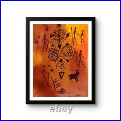 Original Abstract Cave Art Painting Primitive Folk Tribal Canvas 14x11