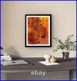 Original Abstract Cave Art Painting Primitive Folk Tribal Canvas 14x11
