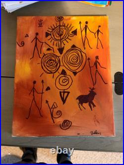 Original Abstract Cave Art Painting Primitive Folk Tribal Canvas 14x11