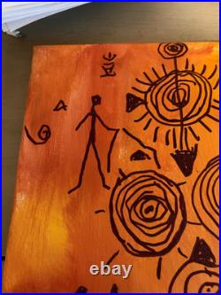 Original Abstract Cave Art Painting Primitive Folk Tribal Canvas 14x11