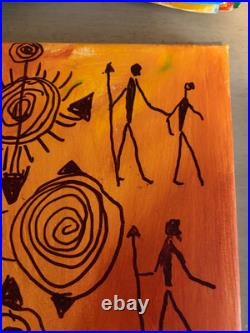 Original Abstract Cave Art Painting Primitive Folk Tribal Canvas 14x11