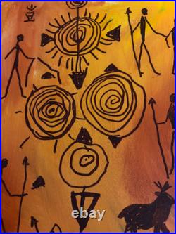 Original Abstract Cave Art Painting Primitive Folk Tribal Canvas 14x11