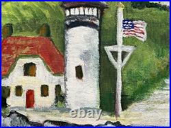 Original Abstract Naive Primitive Style Painting American Town