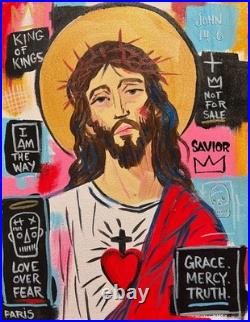 Original Acrylic 11x14 Expressionist Jesus King of Kings Painting Signed Canvas