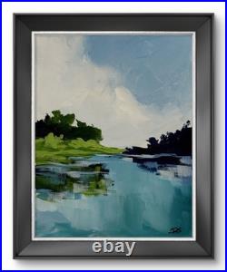 Original Acrylic 11x14 Lake Trees Landscape Painting Signed Decor R Stevens