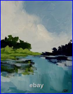 Original Acrylic 11x14 Lake Trees Landscape Painting Signed Decor R Stevens