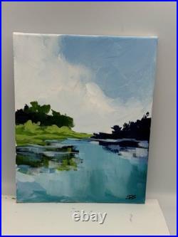 Original Acrylic 11x14 Lake Trees Landscape Painting Signed Decor R Stevens