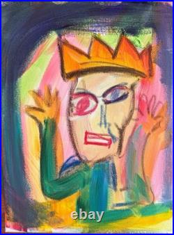Original Acrylic Crown Figure Portrait Painting 14x11 Canvas Expressionist Folk