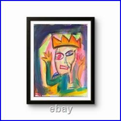 Original Acrylic Crown Figure Portrait Painting 14x11 Canvas Expressionist Folk