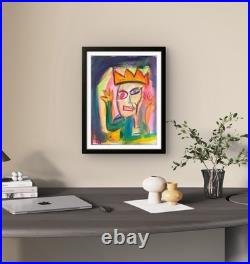 Original Acrylic Crown Figure Portrait Painting 14x11 Canvas Expressionist Folk
