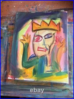 Original Acrylic Crown Figure Portrait Painting 14x11 Canvas Expressionist Folk