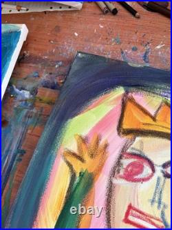 Original Acrylic Crown Figure Portrait Painting 14x11 Canvas Expressionist Folk