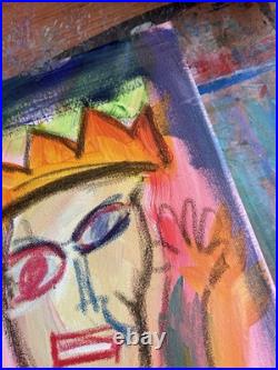 Original Acrylic Crown Figure Portrait Painting 14x11 Canvas Expressionist Folk