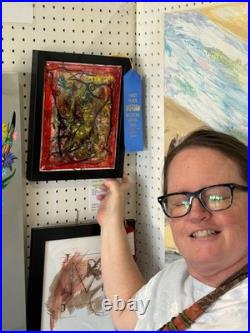 Original Acrylic Crown Figure Portrait Painting 14x11 Canvas Expressionist Folk