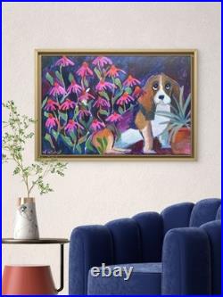 Original Acrylic Dog Painting 24x36 Contemporary Folk Art Animal Painting