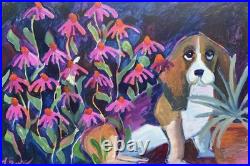 Original Acrylic Dog Painting 24x36 Contemporary Folk Art Animal Painting