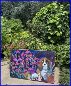 Original Acrylic Dog Painting 24x36 Contemporary Folk Art Animal Painting