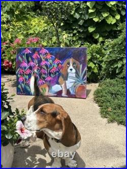 Original Acrylic Dog Painting 24x36 Contemporary Folk Art Animal Painting