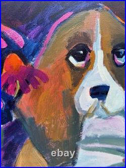 Original Acrylic Dog Painting 24x36 Contemporary Folk Art Animal Painting