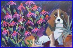 Original Acrylic Dog Painting 24x36 Contemporary Folk Art Animal Painting