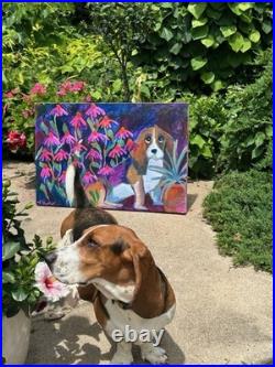 Original Acrylic Dog Painting 24x36 Contemporary Folk Art Animal Painting