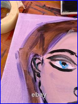 Original Acrylic Woman Portrait Painting 14x11 Canvas Expressionist Folk Art