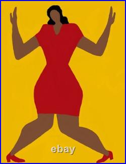 Original African American Art Figurative Painting Woman Dancing Red Dress 10 x 8