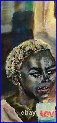 Original African American Painting Oil Black Folk Art Unframed Signed