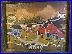 Original Ann Rugh Baker Mrs Bee Painting California Artist Amish Farm Folk Art