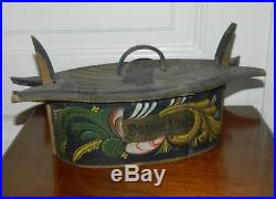 Original Antique Folk Art Handmade Tine Wood Box Scandinavian Painted 1906