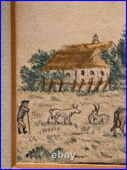 Original Antique Signed Inscribed and Dated 1815 German Watercolor Farm Animals