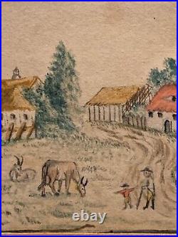 Original Antique Signed Inscribed and Dated 1815 German Watercolor Farm Animals