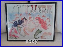 Original Art Hooky Mermaids Fishing for Engagement Rings withFishermen Signed