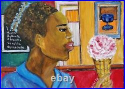 Original Art Painting Acrylic, 12x9, Regina DeVal, The Strawberry Cone