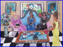 Original Art Painting, Acrylic, Regina DeVal, The BLue Settee Bookclub